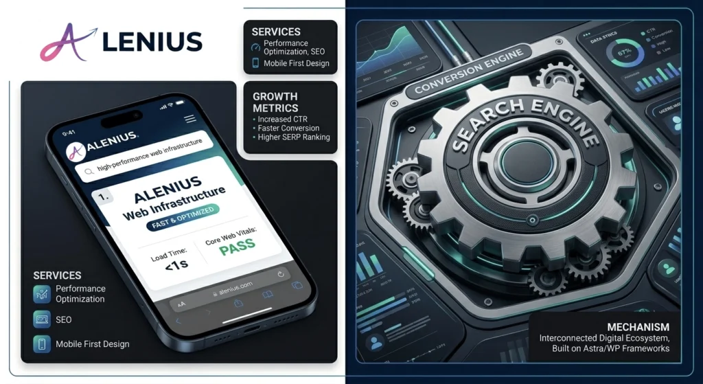 Alenius engineering a high-performance web infrastructure and conversion engine for a digital growth partner. Title: Web Infrastructure & Conversion Engineering