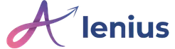 Alenius brand logo featuring a stylized minimalist A with a rising arrow cross-stroke in an orchid-to-indigo gradient, representing digital growth and search dominance.